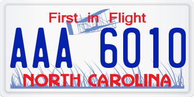 NC license plate AAA6010