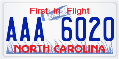 NC license plate AAA6020