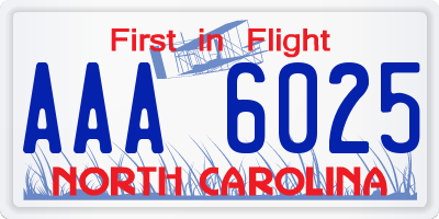 NC license plate AAA6025