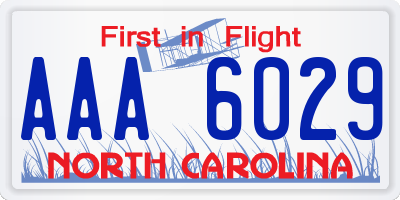 NC license plate AAA6029