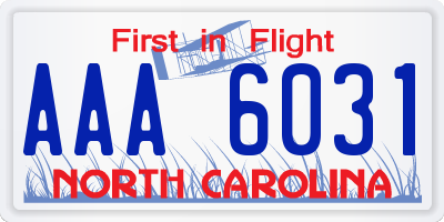 NC license plate AAA6031