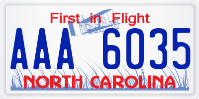 NC license plate AAA6035