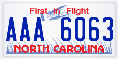 NC license plate AAA6063
