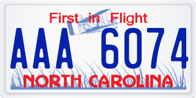 NC license plate AAA6074