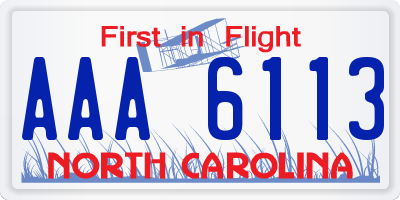 NC license plate AAA6113
