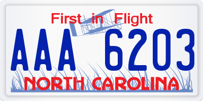 NC license plate AAA6203