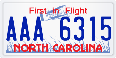 NC license plate AAA6315