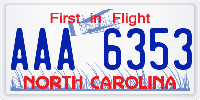 NC license plate AAA6353