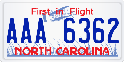 NC license plate AAA6362