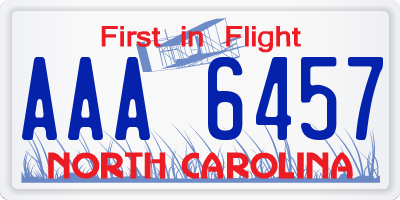 NC license plate AAA6457