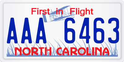 NC license plate AAA6463