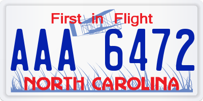 NC license plate AAA6472