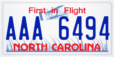 NC license plate AAA6494