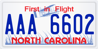 NC license plate AAA6602