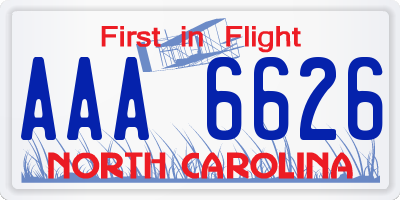 NC license plate AAA6626