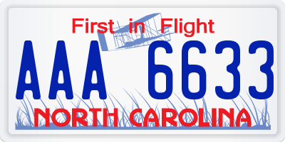 NC license plate AAA6633