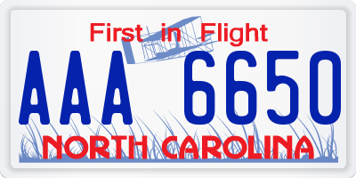 NC license plate AAA6650