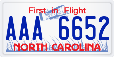 NC license plate AAA6652