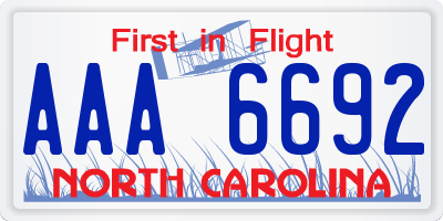 NC license plate AAA6692