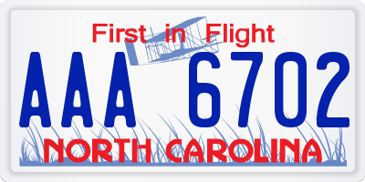 NC license plate AAA6702