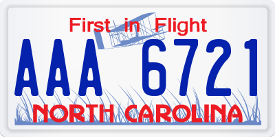 NC license plate AAA6721