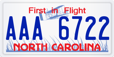 NC license plate AAA6722