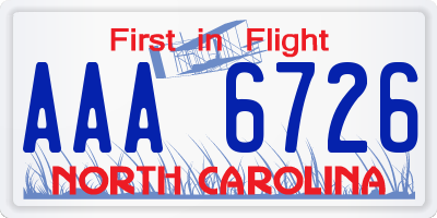 NC license plate AAA6726