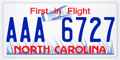 NC license plate AAA6727