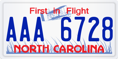 NC license plate AAA6728