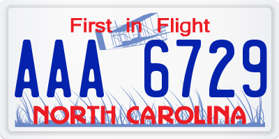 NC license plate AAA6729