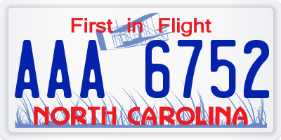 NC license plate AAA6752