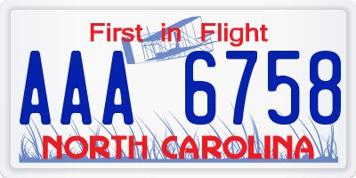 NC license plate AAA6758