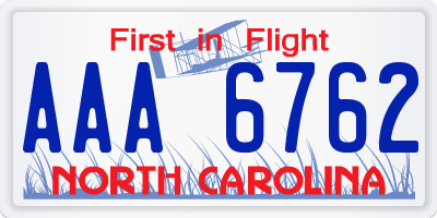 NC license plate AAA6762