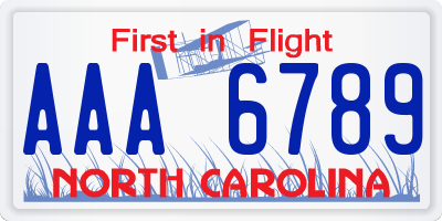 NC license plate AAA6789