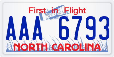 NC license plate AAA6793