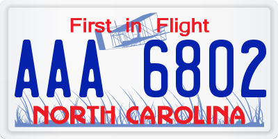NC license plate AAA6802