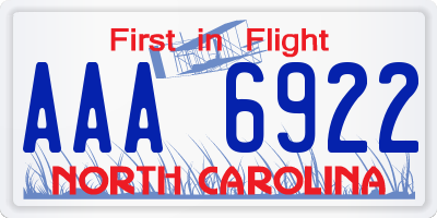 NC license plate AAA6922