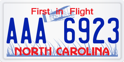 NC license plate AAA6923