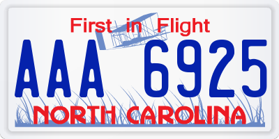 NC license plate AAA6925