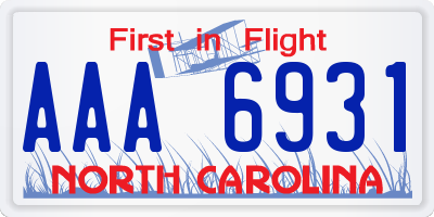 NC license plate AAA6931