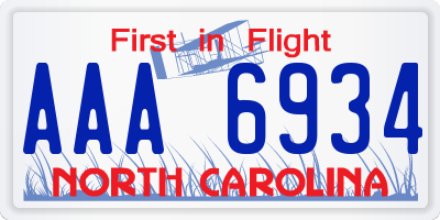 NC license plate AAA6934