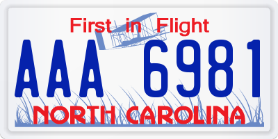 NC license plate AAA6981