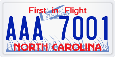 NC license plate AAA7001