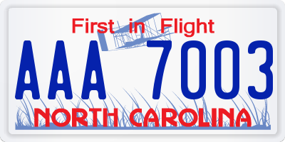 NC license plate AAA7003