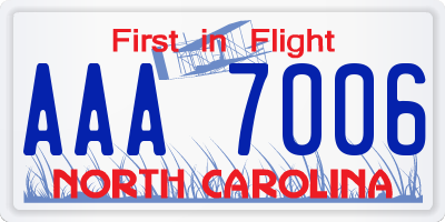 NC license plate AAA7006