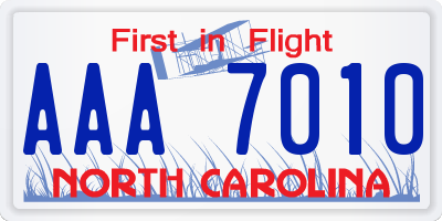 NC license plate AAA7010