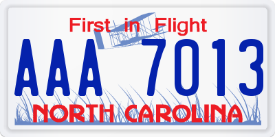 NC license plate AAA7013
