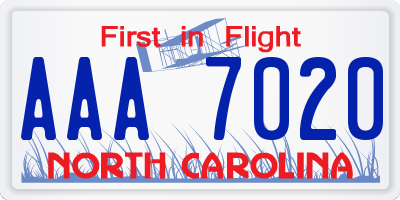 NC license plate AAA7020