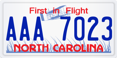 NC license plate AAA7023