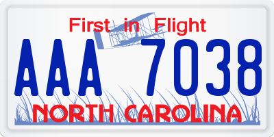 NC license plate AAA7038